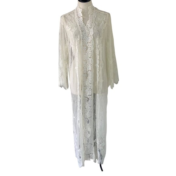 INC International Concepts Womens Robe Size Medium White Lace Floral Casual - Picture 1 of 14